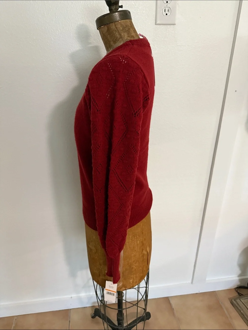 NWT Nanette Lepore Red Pointelle Balloon-Sleeve Sweater - Sizes S & L
